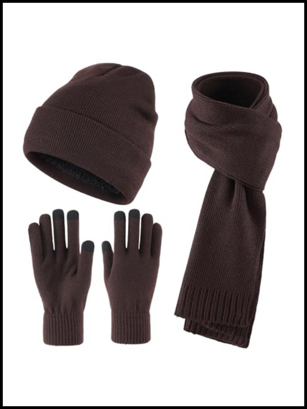 Men's Knit Beanie Scarf Gloves Set Acrylic Wool Winter Cold Weather